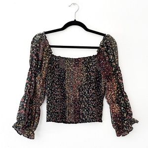 Black Floral Puff Sleeve Top